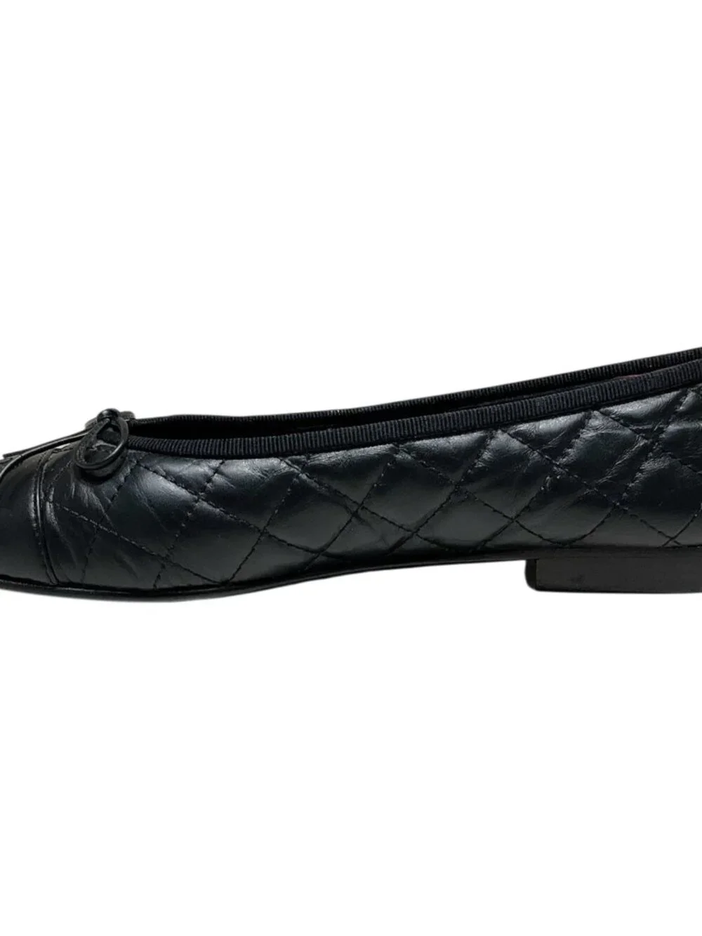 Chanel Black Aged Calfskin Ballet Flats